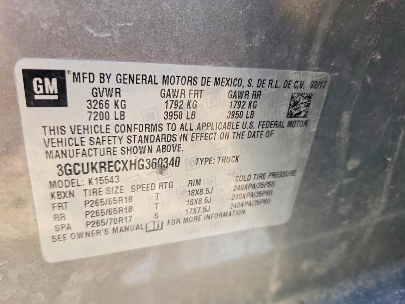 2017 Chevrolet Silverado მანქანა იყიდება აუქციონზე, vin: 3GCUKRECXHG360340, აუქციონის ნომერი: 54014796