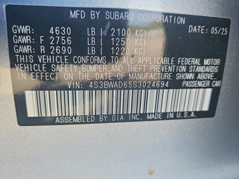 Aukcja sprzedaży 2025 Subaru Legacy, vin: 4S3BWAD65S3024694, numer aukcji: 53218616