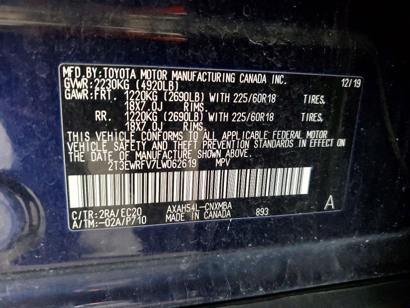 Продаж на аукціоні авто 2020 Toyota Rav4, vin: 2T3EWRFV7LW062619, номер лоту: 53920066