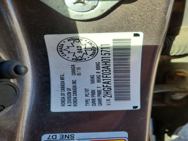 Aukcja sprzedaży 2010 Honda Civic, vin: 2HGFA1F03AH015711, numer aukcji: 53738746