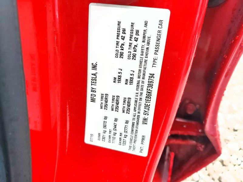Aukcja sprzedaży 2019 Tesla Model 3, vin: 5YJ3E1EB6KF389794, numer aukcji: 54064636