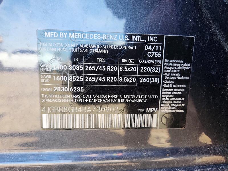 Продаж на аукціоні авто 2011 Mercedes-benz Ml, vin: 4JGBB8GB4BA730902, номер лоту: 55315106