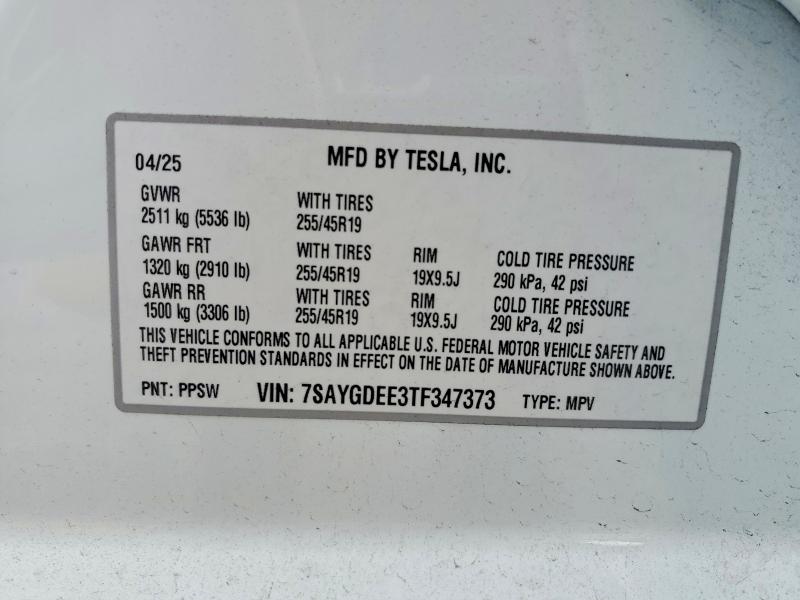 Aukcja sprzedaży 2026 Tesla Model Y, vin: 7SAYGDEE3TF347373, numer aukcji: 52582016