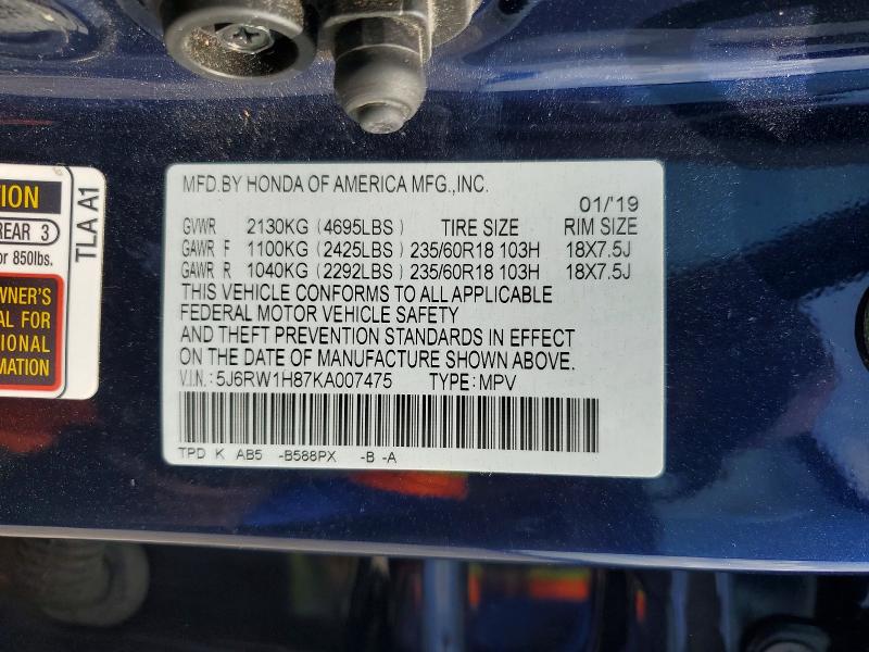 Aukcja sprzedaży 2019 Honda Cr-v, vin: 5J6RW1H87KA007475, numer aukcji: 53328036