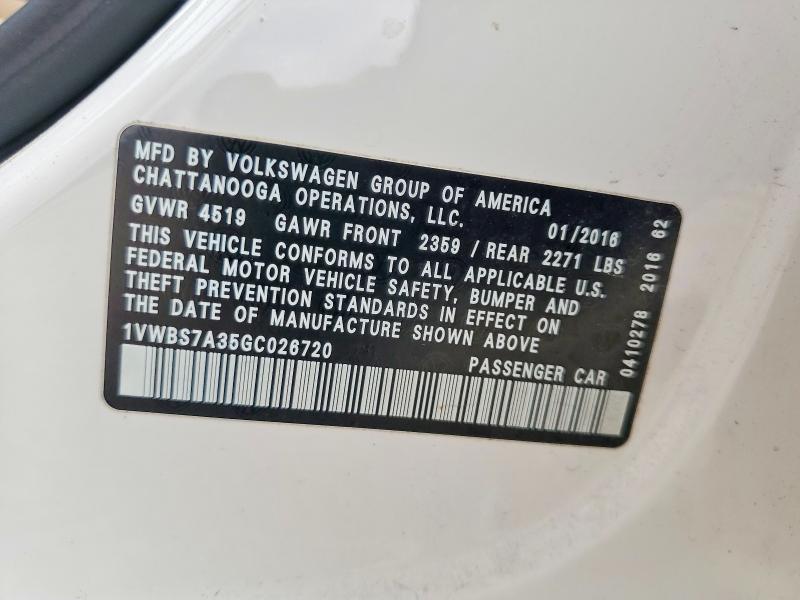 Продажа на аукционе авто 2016 Volkswagen Passat, vin: 1VWBS7A35GC026720, номер лота: 53898266