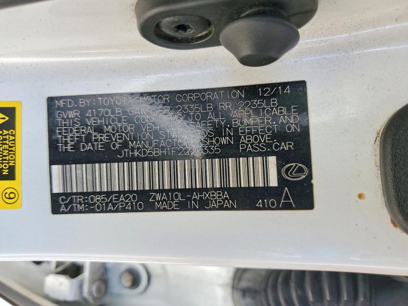 Продажа на аукционе авто 2015 Lexus Ct, vin: JTHKD5BH1F2227335, номер лота: 53622436