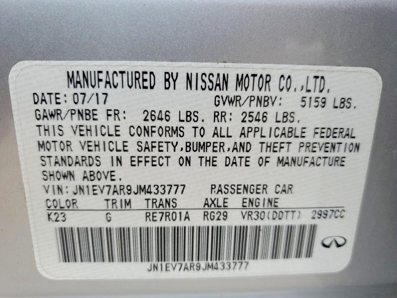 Продаж на аукціоні авто 2018 Infiniti Q50, vin: JN1EV7AR9JM433777, номер лоту: 52876066