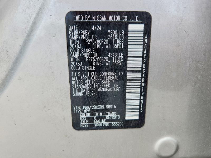 55195766 :رقم المزاد ، JN8AY2BCXR9196915 vin ، 2024 Nissan Armada مزاد بيع