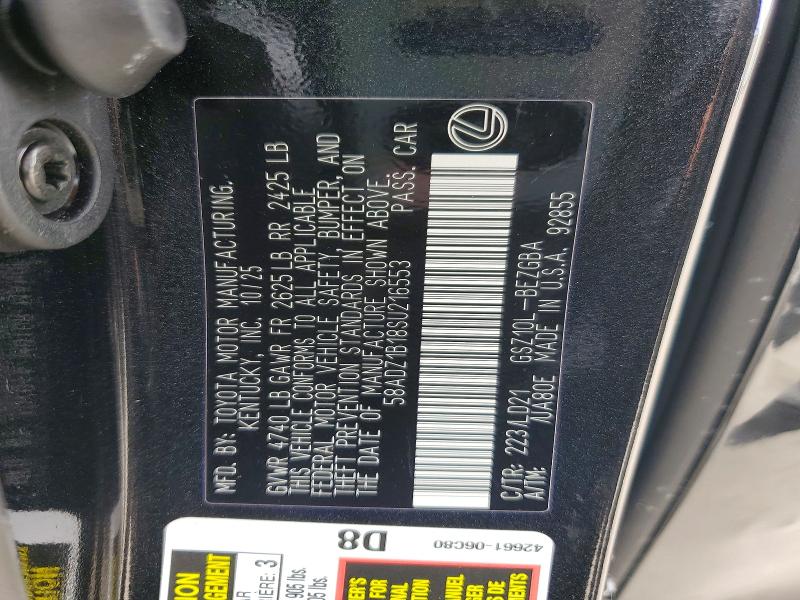 Продажа на аукционе авто 2025 Lexus Es 350, vin: 58ADZ1B18SU216553, номер лота: 54395566