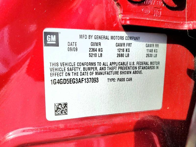 2010 Buick Lacrosse მანქანა იყიდება აუქციონზე, vin: 1G4GD5EG3AF137093, აუქციონის ნომერი: 53373446