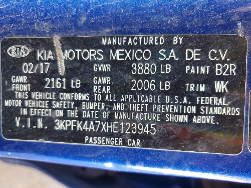 Продажа на аукционе авто 2017 Kia Forte, vin: 3KPFK4A7XHE123945, номер лота: 52813806