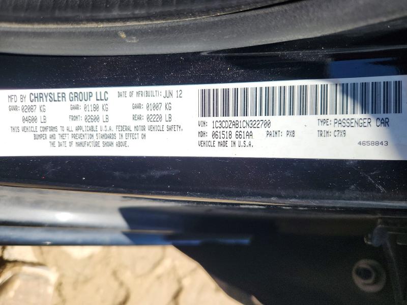 53226676 :رقم المزاد ، 1C3CDZAB1CN322700 vin ، 2012 Dodge Avenger مزاد بيع