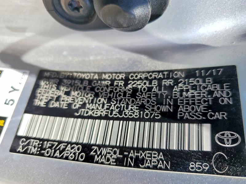 Продажа на аукционе авто 2018 Toyota Prius, vin: JTDKBRFU5J3581075, номер лота: 53270786