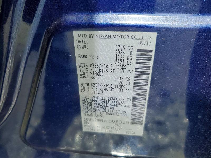 54307276 :رقم المزاد ، 5N1DR2MM9JC608319 vin ، 2018 Nissan Pathfinder مزاد بيع