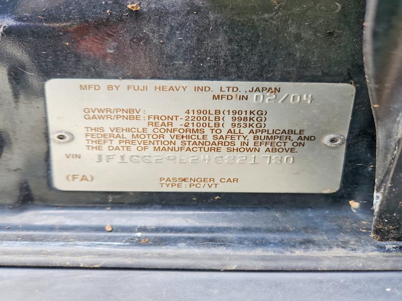 2004 Subaru Impreza მანქანა იყიდება აუქციონზე, vin: JF1GG29624G821780, აუქციონის ნომერი: 55105506