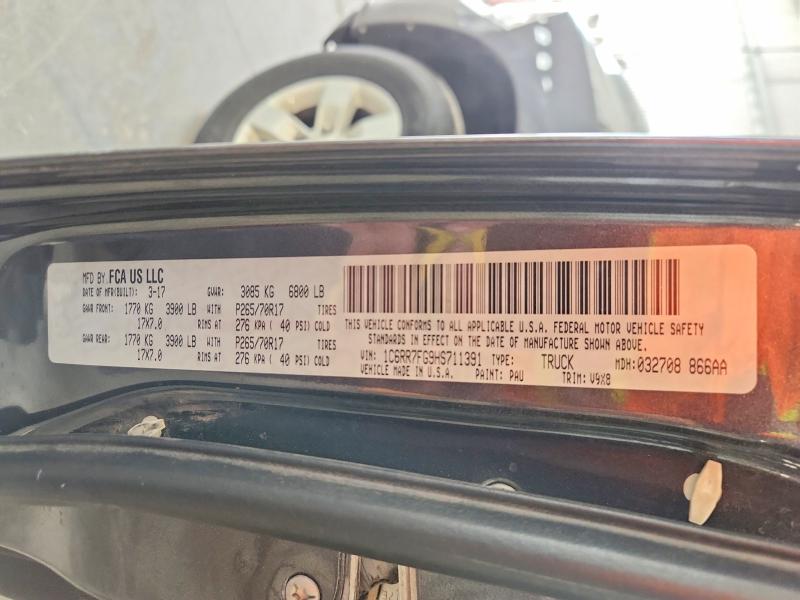 52243846 :رقم المزاد ، 1C6RR7FG9HS711391 vin ، 2017 Ram 1500 مزاد بيع