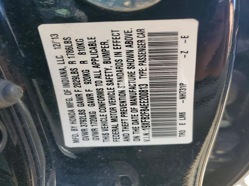 53339906 :رقم المزاد ، 19XFB2F84EE200813 vin ، 2014 Honda Civic مزاد بيع