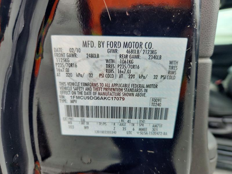 2010 Ford Escape მანქანა იყიდება აუქციონზე, vin: 1FMCU9DG6AKC17079, აუქციონის ნომერი: 54817586