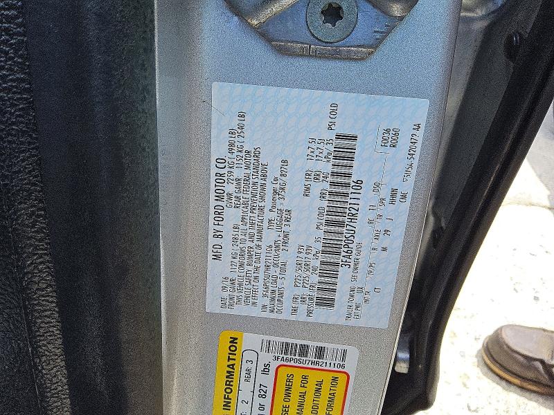 Продаж на аукціоні авто 2017 Ford Fusion, vin: 3FA6P0SU7HR211106, номер лоту: 50611466