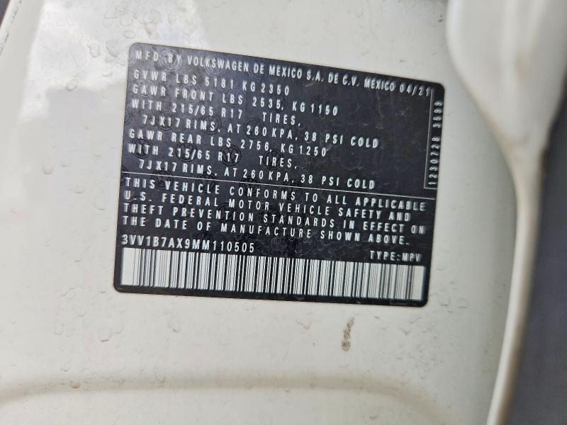 Aukcja sprzedaży 2021 Volkswagen Tiguan, vin: 3VV1B7AX9MM110505, numer aukcji: 53892596