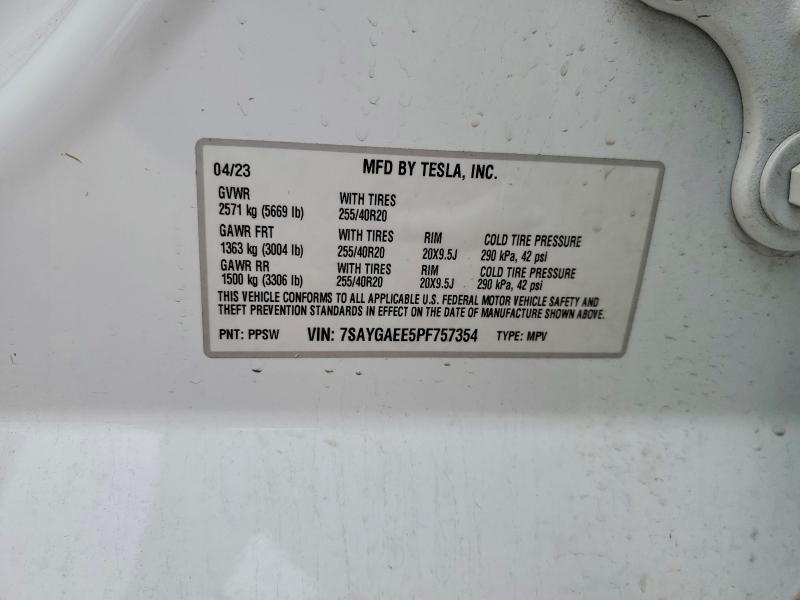 2023 Tesla Model Y მანქანა იყიდება აუქციონზე, vin: 7SAYGAEE5PF757354, აუქციონის ნომერი: 51915366