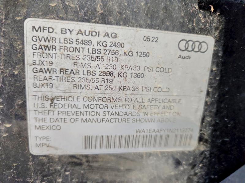 Aukcja sprzedaży 2022 Audi Q5, vin: WA1EAAFY1N2113774, numer aukcji: 52387386