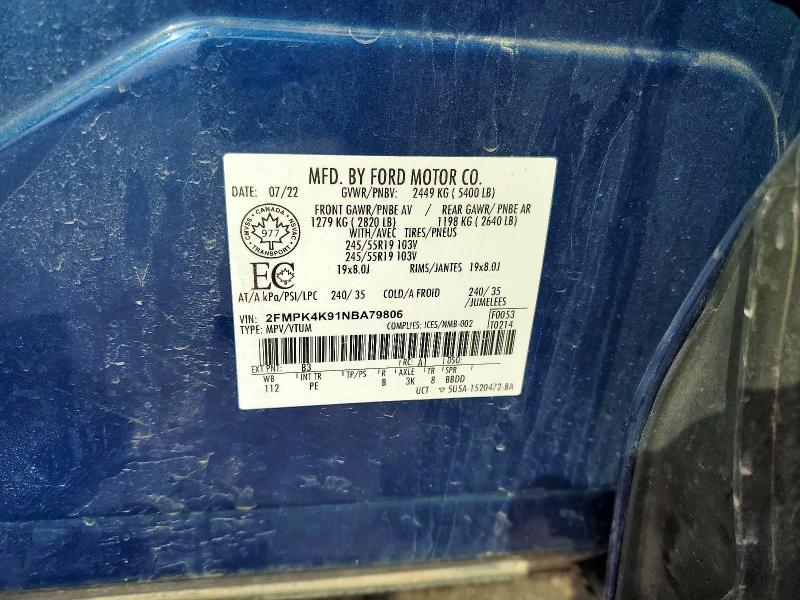 2022 Ford Edge მანქანა იყიდება აუქციონზე, vin: 2FMPK4K91NBA79806, აუქციონის ნომერი: 53063876