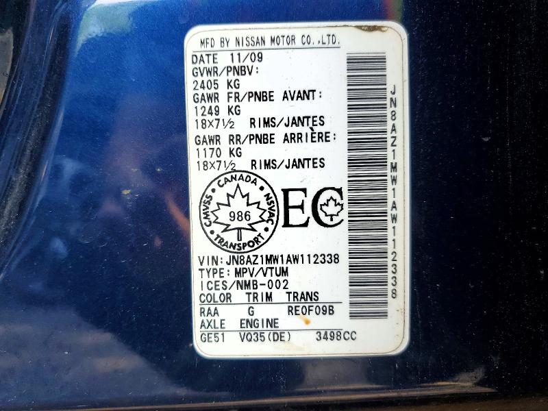 Aukcja sprzedaży 2010 Nissan Murano, vin: JN8AZ1MW1AW112338, numer aukcji: 53539036