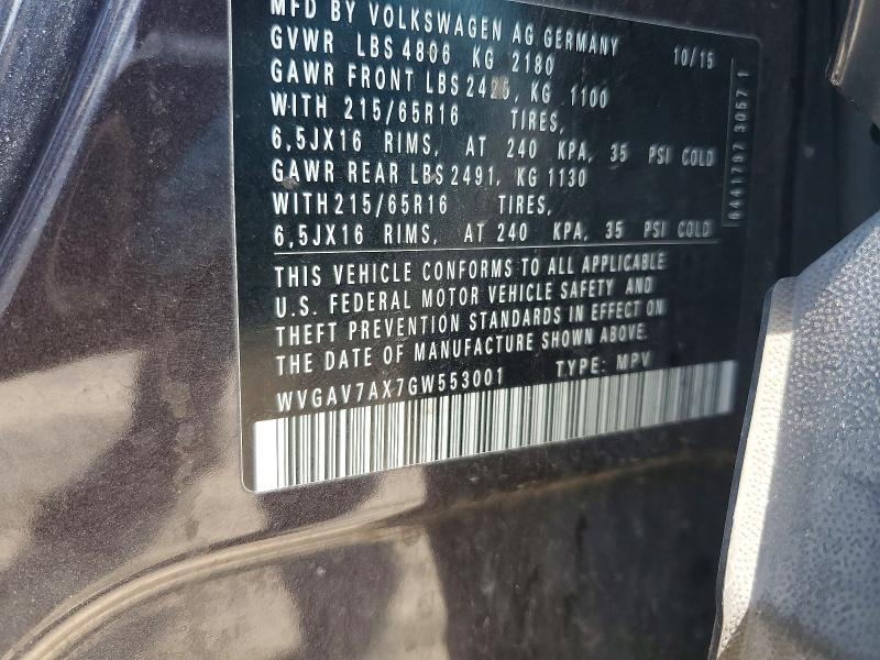 54407026 :رقم المزاد ، WVGAV7AX7GW553001 vin ، 2016 Volkswagen Tiguan مزاد بيع