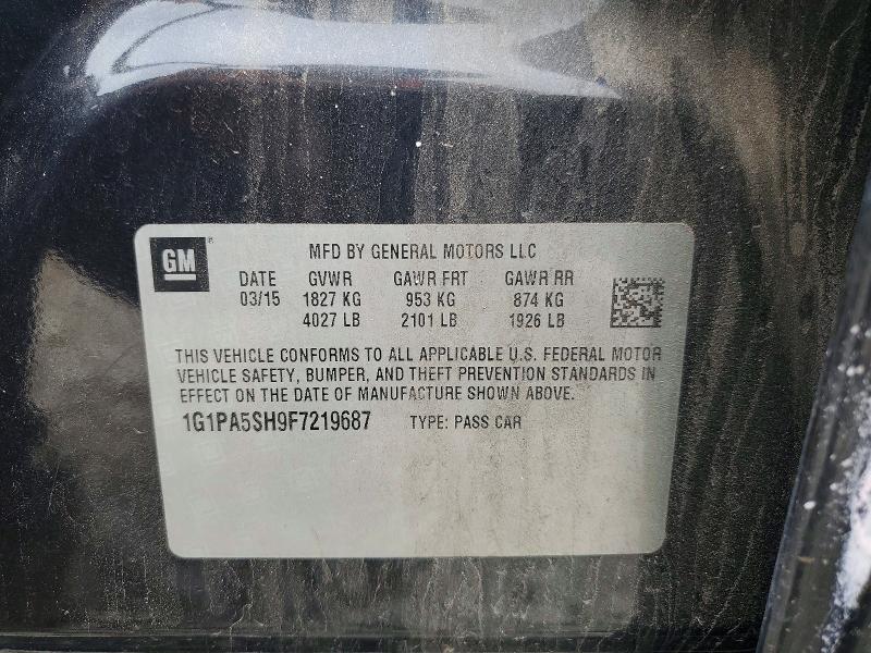 54508616 :رقم المزاد ، 1G1PA5SH9F7219687 vin ، 2015 Chevrolet Cruze مزاد بيع