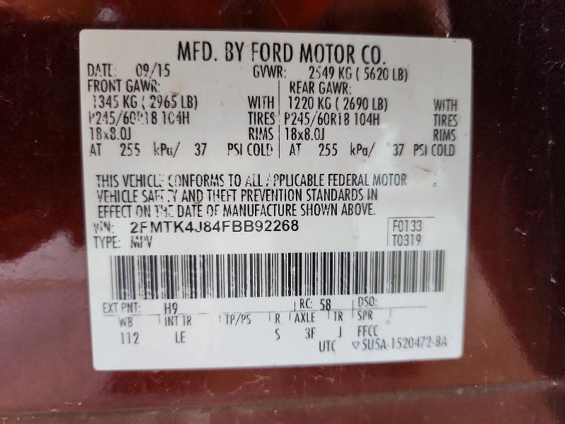 Aukcja sprzedaży 2015 Ford Edge, vin: 2FMTK4J84FBB92268, numer aukcji: 52136386