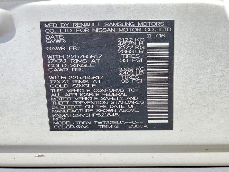 2017 Nissan Rogue მანქანა იყიდება აუქციონზე, vin: KNMAT2MV5HP521845, აუქციონის ნომერი: 55319566