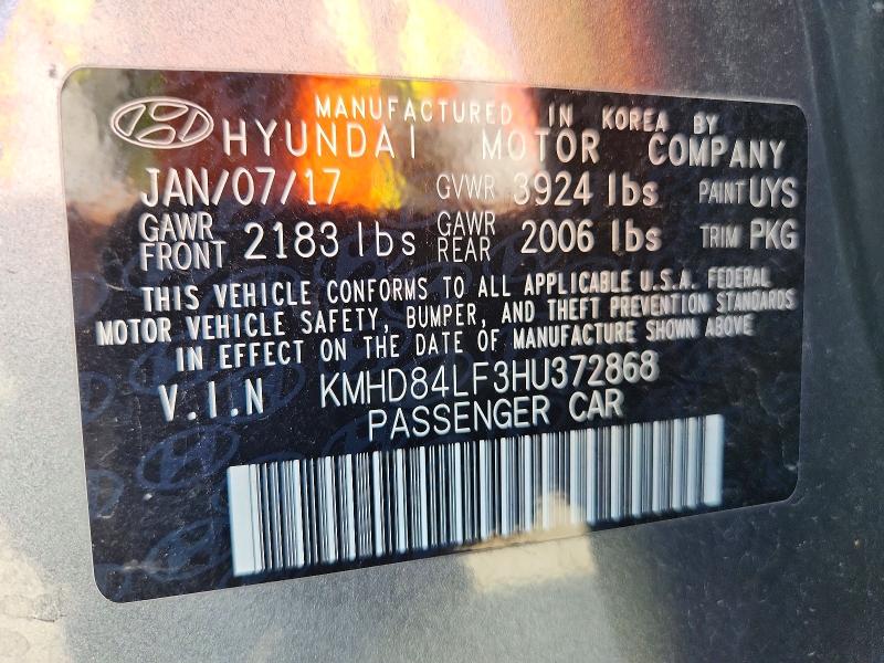 52151236 :رقم المزاد ، KMHD84LF3HU372868 vin ، 2017 Hyundai Elantra مزاد بيع
