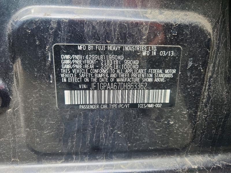 51706656 :رقم المزاد ، JF1GPAA67DH863362 vin ، 2013 Subaru Impreza مزاد بيع