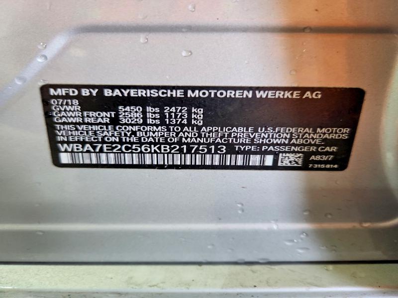52499526 :رقم المزاد ، WBA7E2C56KB217513 vin ، 2019 Bmw 740 مزاد بيع