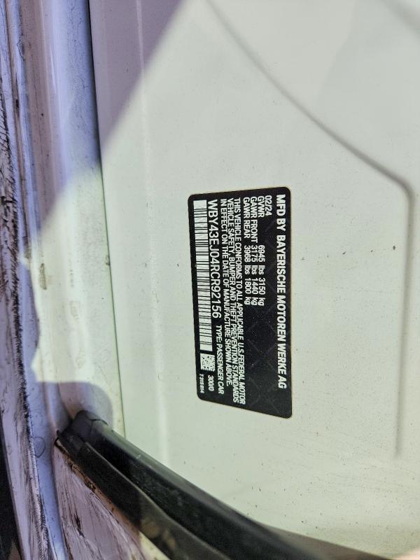 Aukcja sprzedaży 2024 Bmw I7, vin: WBY43EJ04RCR92156, numer aukcji: 52612536