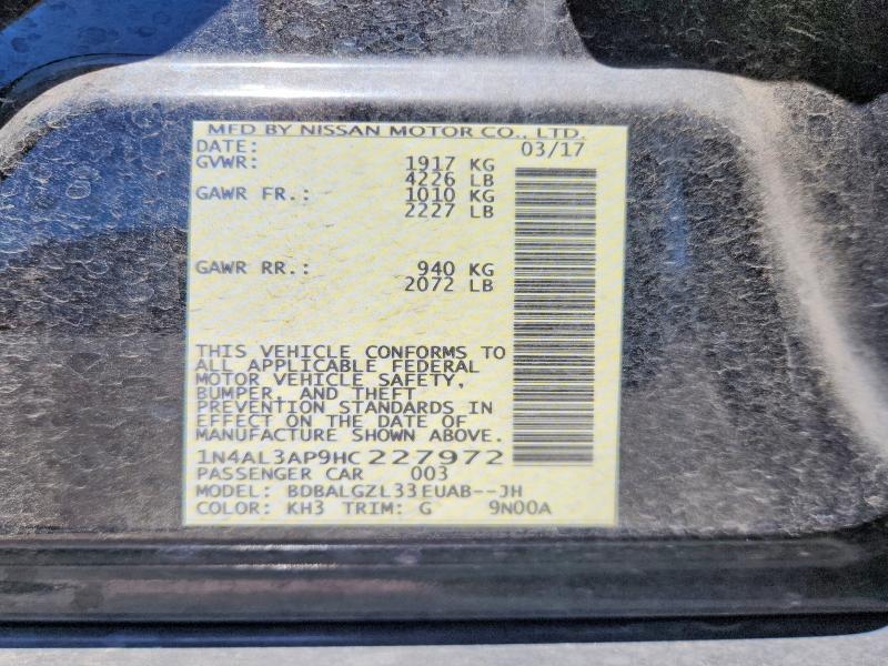 Продажа на аукционе авто 2017 Nissan Altima, vin: 1N4AL3AP9HC227972, номер лота: 52875506