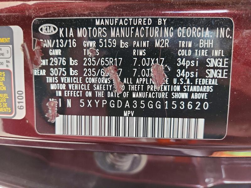 Продажа на аукционе авто 2016 Kia Sorento, vin: 5XYPGDA35GG153620, номер лота: 54860136