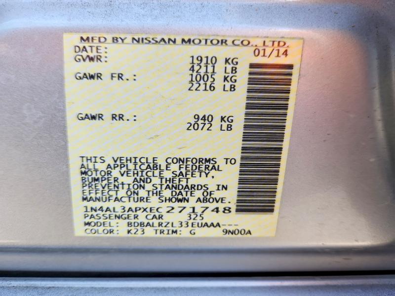 Продажа на аукционе авто 2014 Nissan Altima, vin: 1N4AL3APXEC271748, номер лота: 52899706