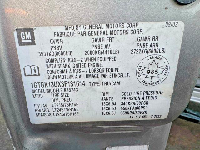 Продажа на аукционе авто 2003 Gmc Sierra, vin: 1GTGK13UX3F131614, номер лота: 53285096