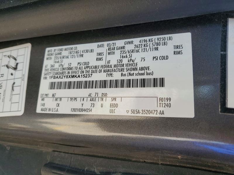 2021 Ford Transit მანქანა იყიდება აუქციონზე, vin: 1FBAX2Y8XMKA15237, აუქციონის ნომერი: 51682656