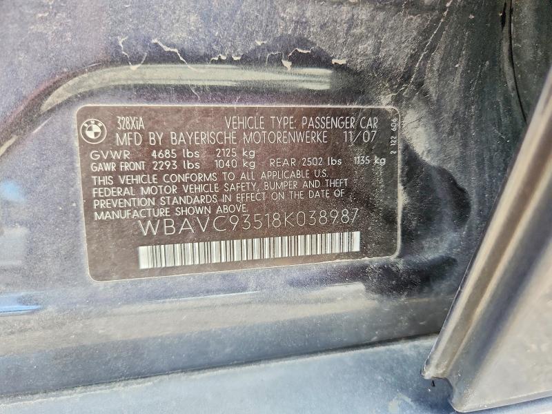 52078996 :رقم المزاد ، WBAVC93518K038987 vin ، 2008 Bmw 328 مزاد بيع