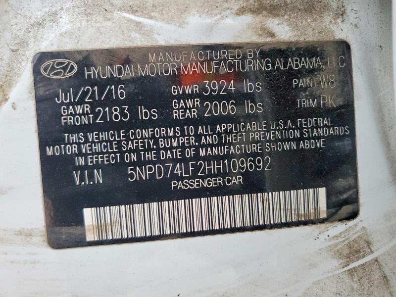 Продажа на аукционе авто 2017 Hyundai Elantra, vin: 5NPD74LF2HH109692, номер лота: 54389776