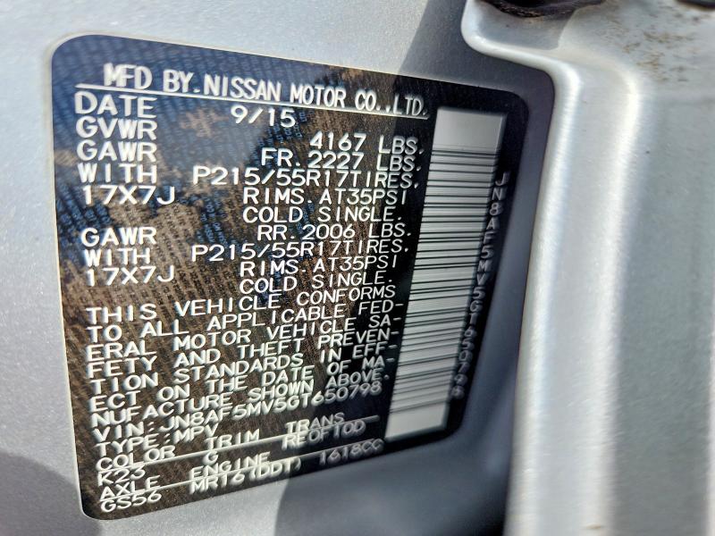 Aukcja sprzedaży 2016 Nissan Juke, vin: JN8AF5MV5GT650798, numer aukcji: 53442016
