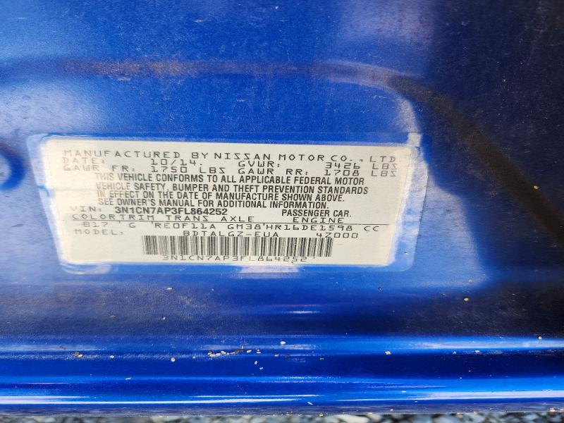 Продажа на аукционе авто 2015 Nissan Versa, vin: 3N1CN7AP3FL864252, номер лота: 52601016