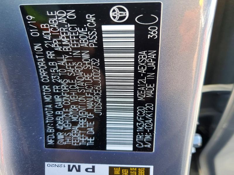 53413786 :رقم المزاد ، JTDS4RCE6LJ002732 vin ، 2020 Toyota Corolla مزاد بيع