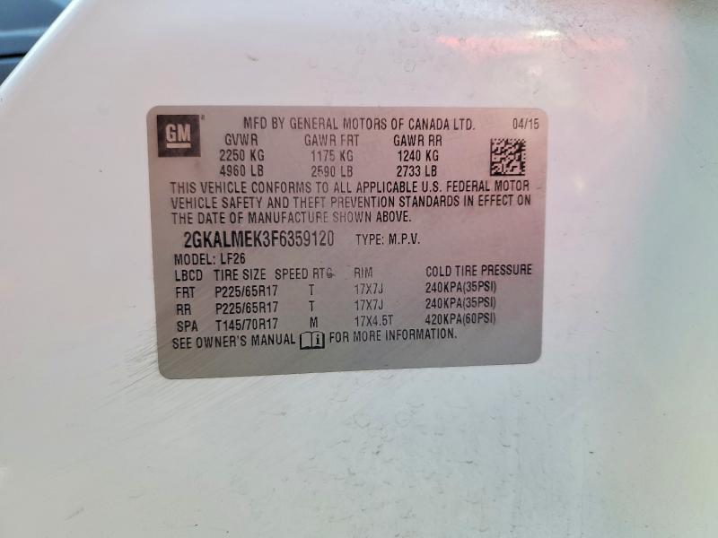 2015 Gmc Terrain მანქანა იყიდება აუქციონზე, vin: 2GKALMEK3F6359120, აუქციონის ნომერი: 54708936