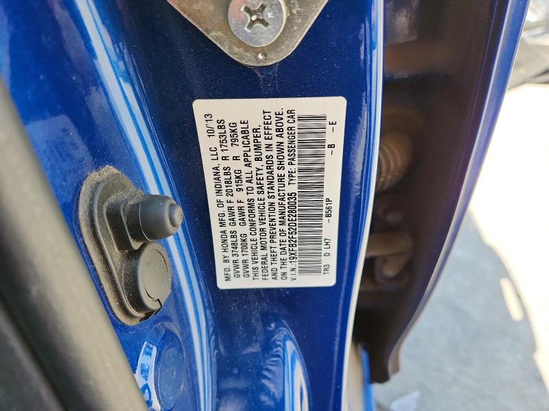 2013 Honda Civic მანქანა იყიდება აუქციონზე, vin: 19XFB2F52DE280035, აუქციონის ნომერი: 53033086