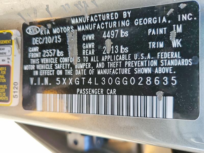 2016 Kia Optima მანქანა იყიდება აუქციონზე, vin: 5XXGT4L30GG028635, აუქციონის ნომერი: 53982776