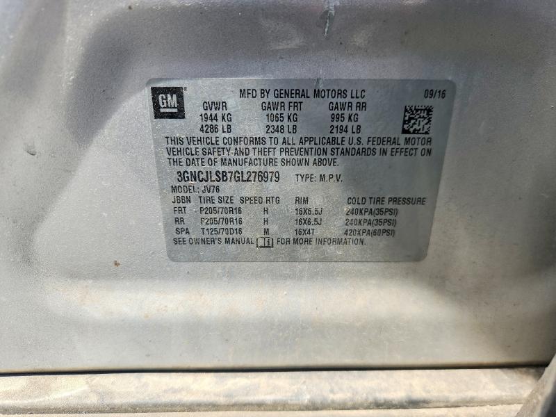 2016 Chevrolet Trax მანქანა იყიდება აუქციონზე, vin: 3GNCJLSB7GL276979, აუქციონის ნომერი: 53427706